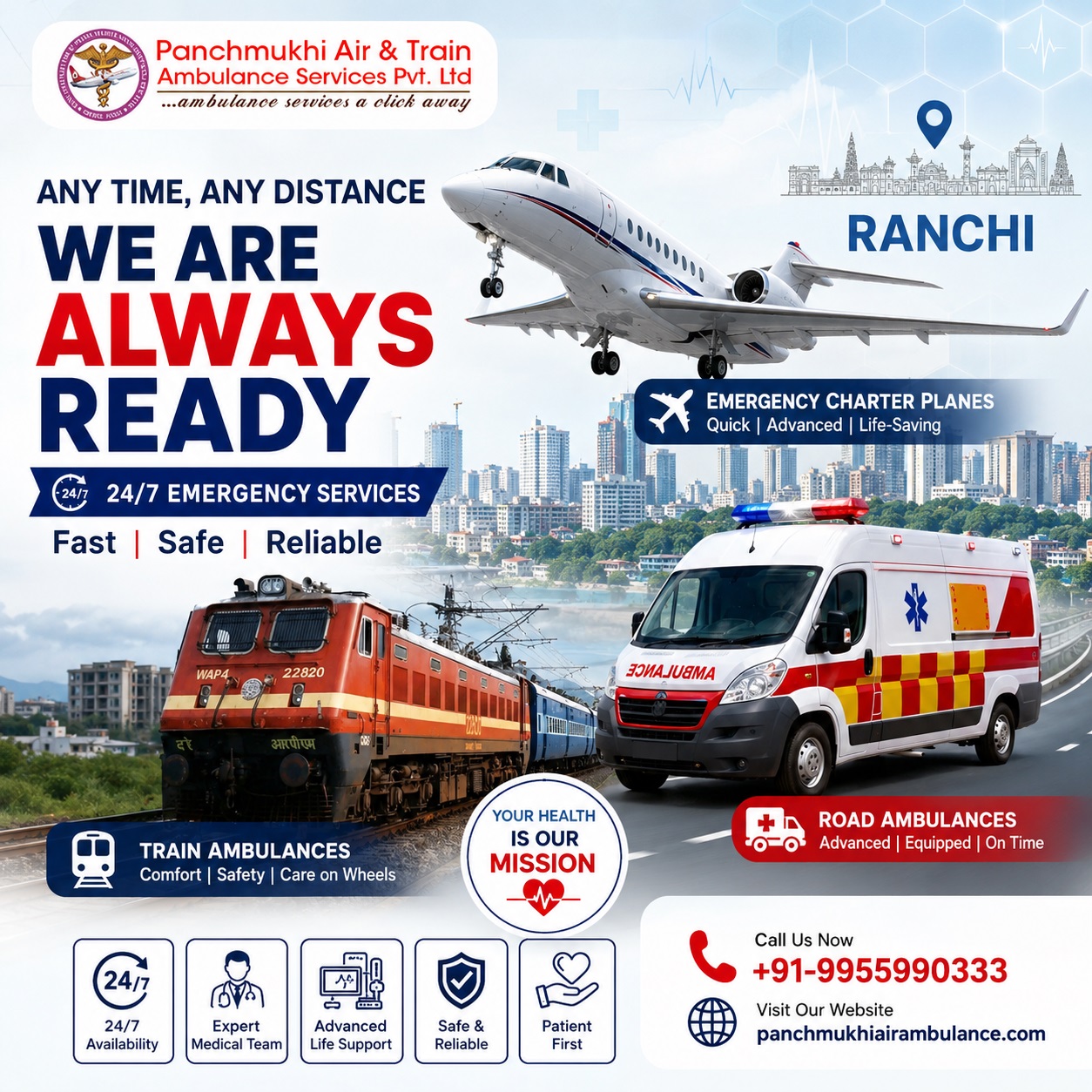 Hire the Best Panchmukhi Air Ambulance in Ranchi, Which Provides Timely Medical Transfers